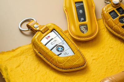 Bespoke Key Fob Cover in Yellow Crocodile