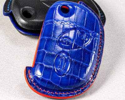 Bespoke Key Fob Covers in Electric Blue Crocodile & Black Nappa