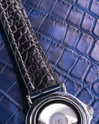 Bespoke Watch Strap in Peacock Blue Crocodile