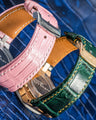 Bespoke Watch Strap in Emerald Green & Baby Pink Crocodile