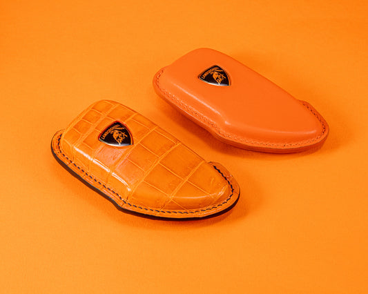 Bespoke Key Fob Cover in Orange Crocodile and Orange Nappa