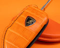 Bespoke Key Fob Cover in Orange Crocodile and Orange Nappa