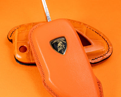 Bespoke Key Fob Cover in Orange Crocodile and Orange Nappa