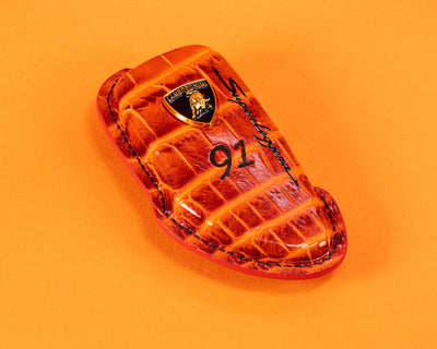 Bespoke Key Fob Cover in Flaming Orange Alligator