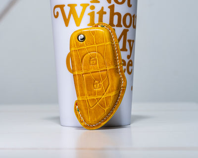 Bespoke Key Fob Cover in Yellow Crocodile