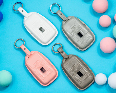 Bespoke Key Fob Covers in Grey Crocodile & Pink & White Nappa