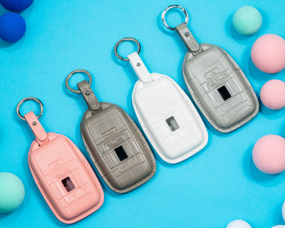 Bespoke Key Fob Covers in Grey Crocodile & Pink & White Nappa