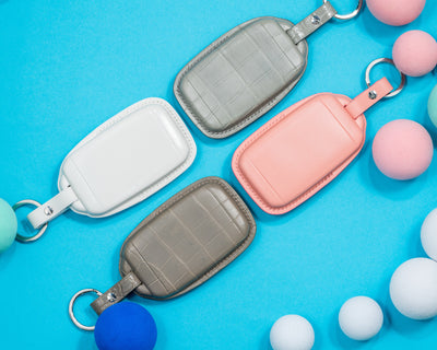 Bespoke Key Fob Covers in Grey Crocodile & Pink & White Nappa