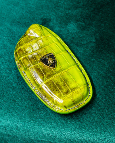 Bespoke Key Fob Cover in Apple Green Himalayan Crocodile