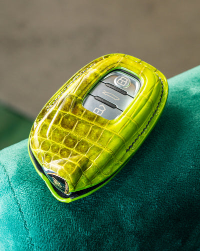 Bespoke Key Fob Cover in Apple Green Himalayan Crocodile