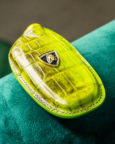 Bespoke Key Fob Cover in Apple Green Himalayan Crocodile