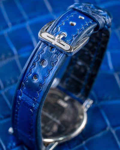 Bespoke Watch Strap in Tie Dye Blue Crocodile