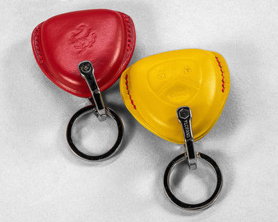 Bespoke Key Fob Cover in Red & Yellow Nappa