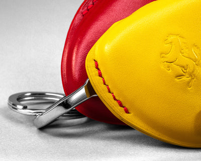 Bespoke Key Fob Cover in Red & Yellow Nappa