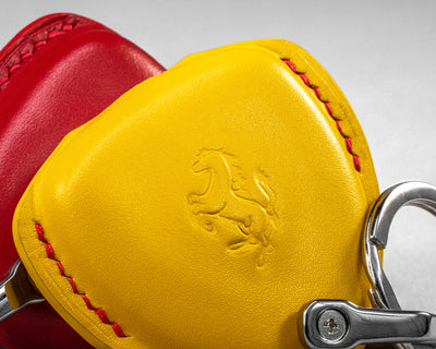 Bespoke Key Fob Cover in Red & Yellow Nappa