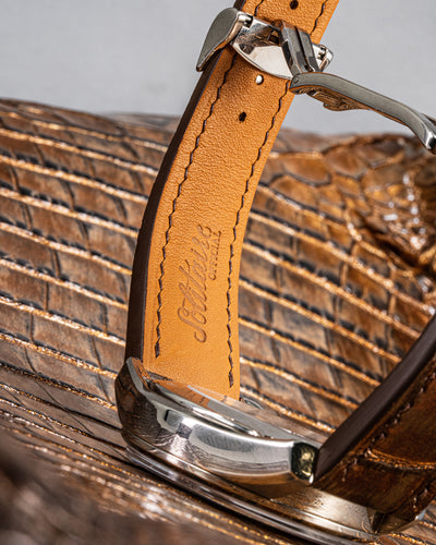 Bespoke Watch Strap in Rose Gold Brown Rub Off Alligator