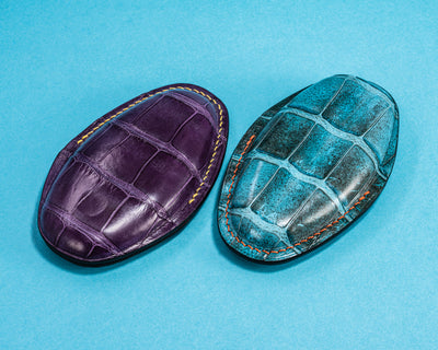 Bespoke Key Fob Cover in Purple Alligator and Tiffany Blue Himalayan for Mclaren 720S