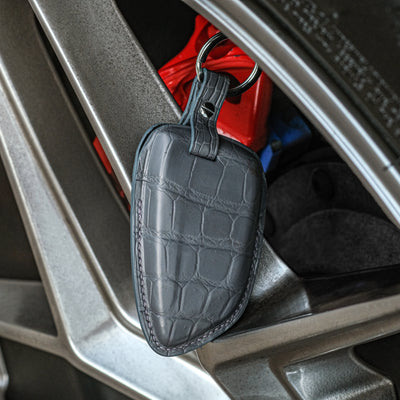 Bespoke Key Fob Cover in Graphite Grey Crocodile