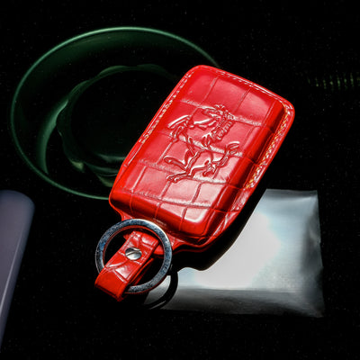 Bespoke Key Fob Cover in Ferrari Red Crocodile