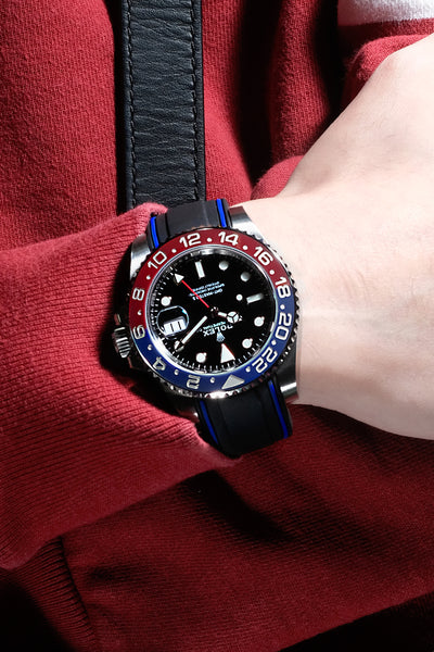 Solitaire Rubber straps in Navy Black for Rolex GMT-Master II Pepsi 126710BLRO