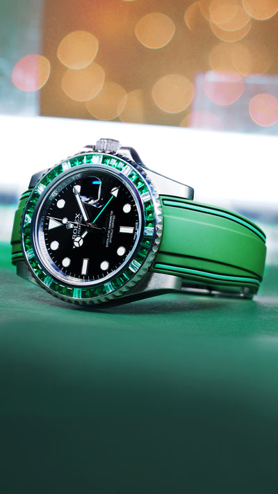 Solitaire Rubber straps in Deep Emerald Green for Rolex GMT-Master II 116710LN