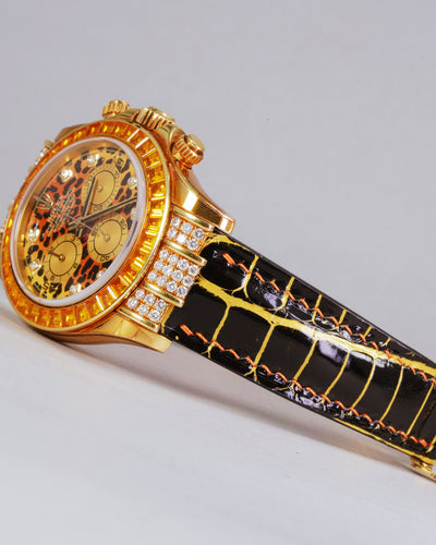 Bespoke Watch Strap in Gold Black Alligator