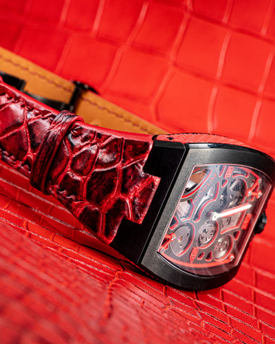 Bespoke Watch Strap in Red Himalayan Crocodile