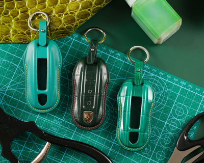 Bespoke Key Fob Covers in Emerald Green Crocodile & Nappa