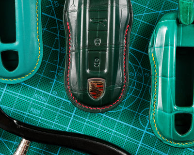 Bespoke Key Fob Covers in Emerald Green Crocodile & Nappa