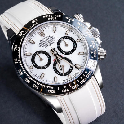 Solitaire Rubber straps in Snowy White for Rolex Daytona Panda 116500LN