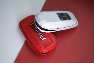 Bespoke Key Fob Covers in Ferrari Red & White Crocodile