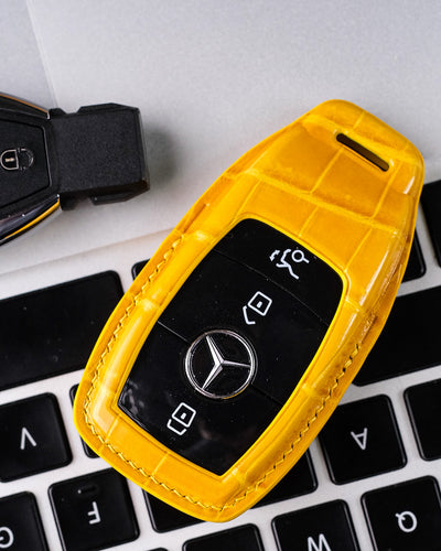 Bespoke Key Fob Cover in Yellow Crocodile