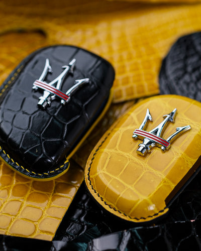 Bespoke Key Fob Covers in Black & Yellow Crocodile