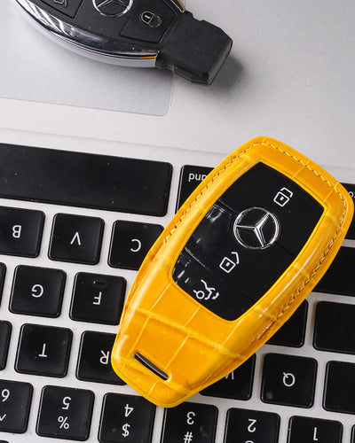 Bespoke Key Fob Cover in Yellow Crocodile