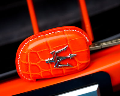 Bespoke Key Fob Cover in Volcano Orange Alligator