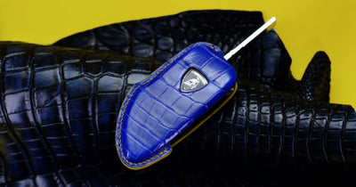 Bespoke Key Fob Cover in Electric Blue Crocodile