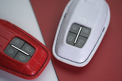 Bespoke Key Fob Covers in Ferrari Red & White Crocodile