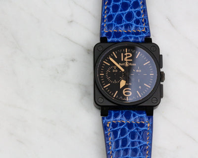 Bespoke Watch Strap in Electric Blue Circular Grains Alligator