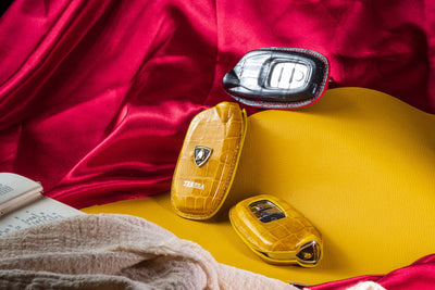 Bespoke Key Fob Covers in Yellow & Black Crocodile