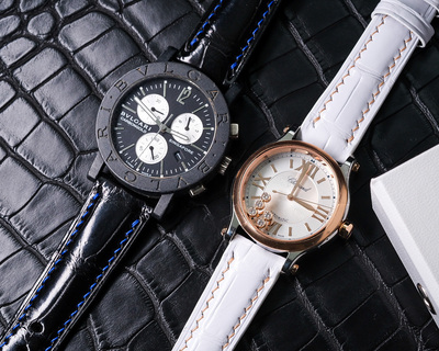 Bespoke Watch Straps in Black & White Crocodile