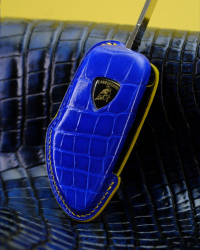 Bespoke Key Fob Cover in Electric Blue Crocodile