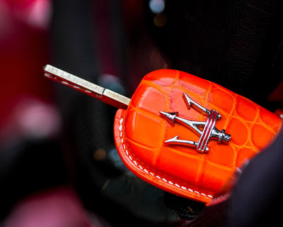 Bespoke Key Fob Cover in Volcano Orange Alligator