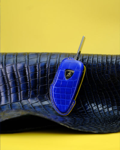 Bespoke Key Fob Cover in Electric Blue Crocodile