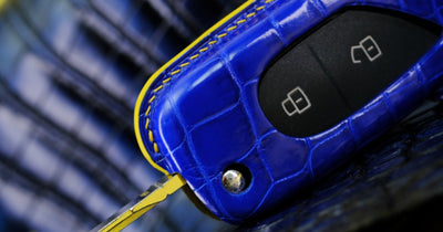 Bespoke Key Fob Cover in Electric Blue Crocodile