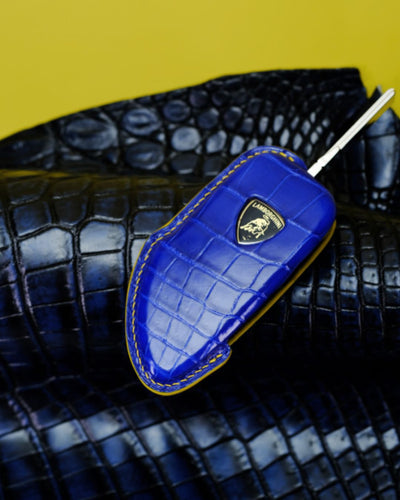 Bespoke Key Fob Cover in Electric Blue Crocodile