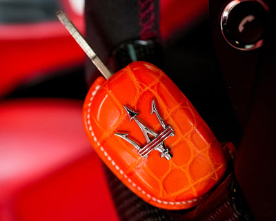 Bespoke Key Fob Cover in Volcano Orange Alligator