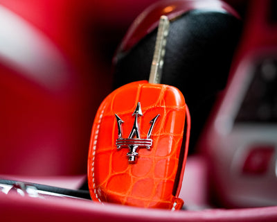 Bespoke Key Fob Cover in Volcano Orange Alligator