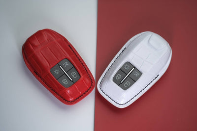 Bespoke Key Fob Covers in Ferrari Red & White Crocodile