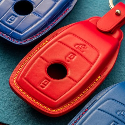 Bespoke Key Fob Covers in Blue & Red Crocodile