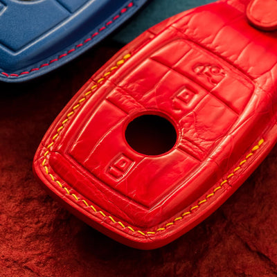 Bespoke Key Fob Covers in Blue & Red Crocodile